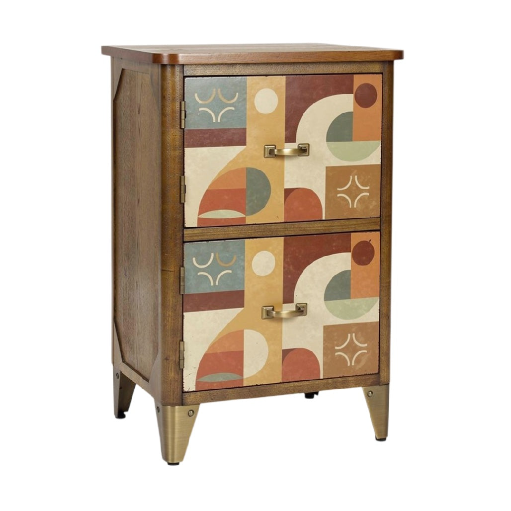 **Commode en bois avec panneaux géométriques colorés**