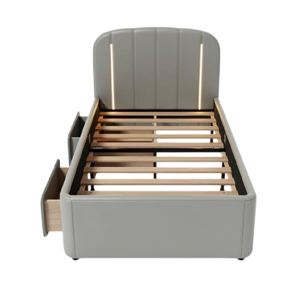 **Lit moderne avec cadre en bois et éclairage LED intégré**
